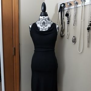 Black cowl neck fitted dress